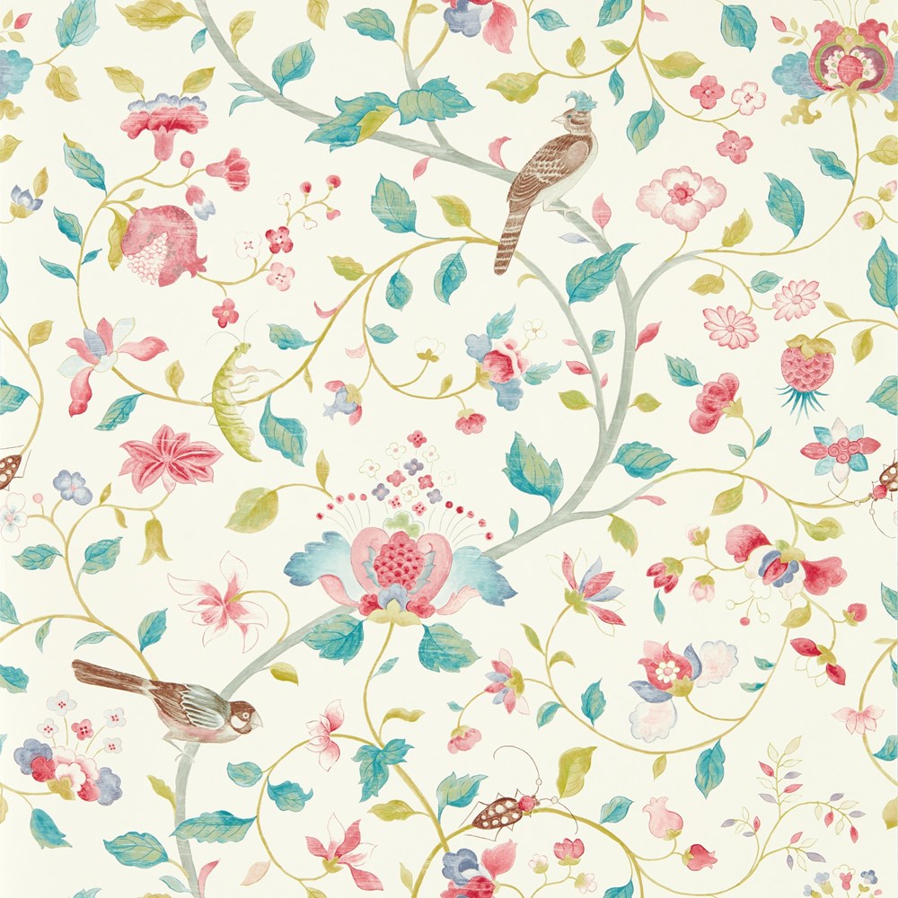 Arils Garden Wallpaper 217236 by Sanderson in Blue Clay Pink